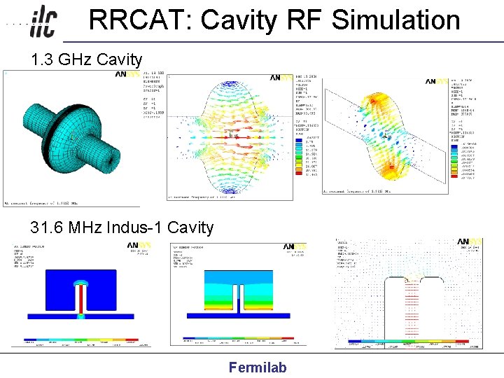RRCAT: Cavity RF Simulation 1. 3 GHz Cavity 31. 6 MHz Indus-1 Cavity Fermilab