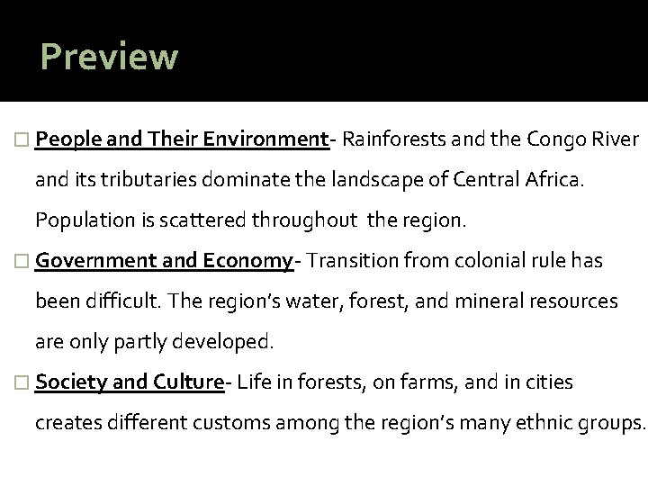 Preview � People and Their Environment- Rainforests and the Congo River and its tributaries