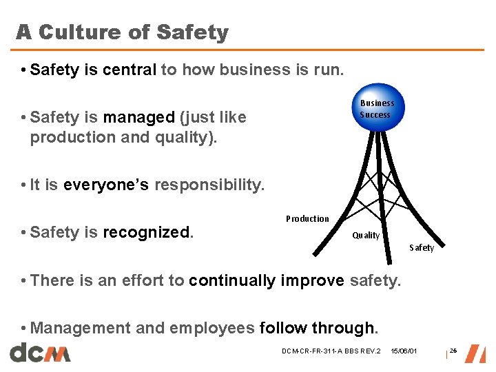 A Culture of Safety • Safety is central to how business is run. Business A Culture of Safety • Safety is central to how business is run. Business