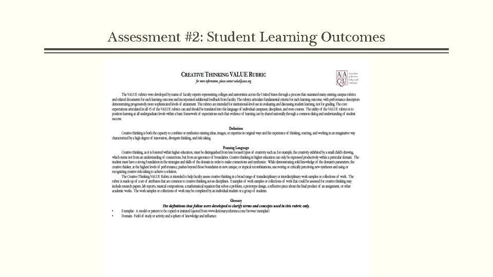 Assessment #2: Student Learning Outcomes 