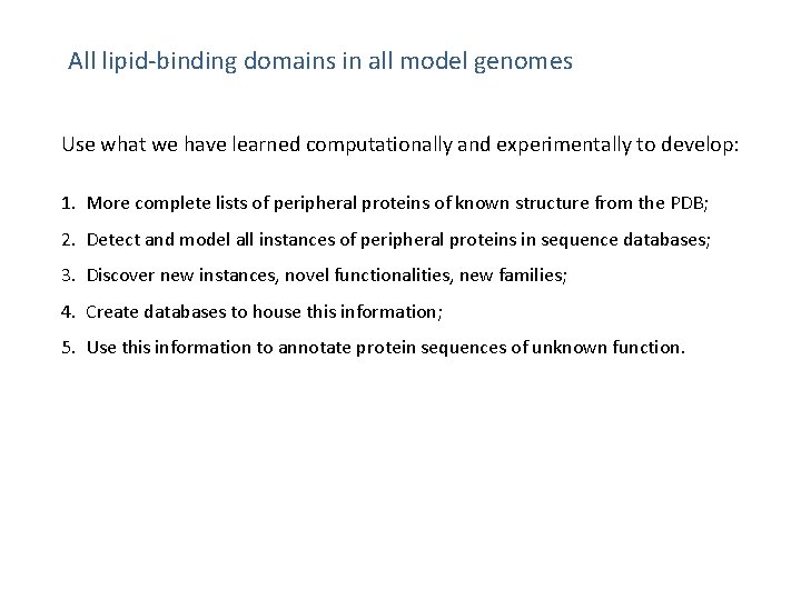 All lipid-binding domains in all model genomes Use what we have learned computationally and