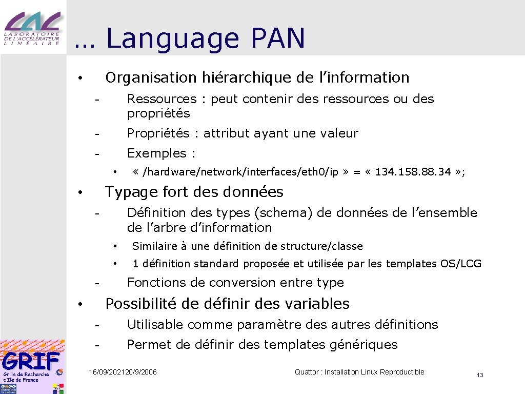 … Language PAN Organisation hiérarchique de l’information • - Ressources : peut contenir des