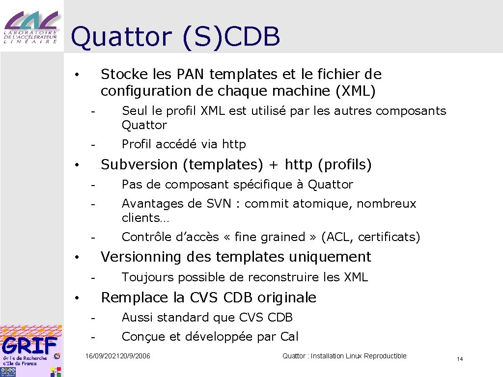 Quattor (S)CDB Stocke les PAN templates et le fichier de configuration de chaque machine