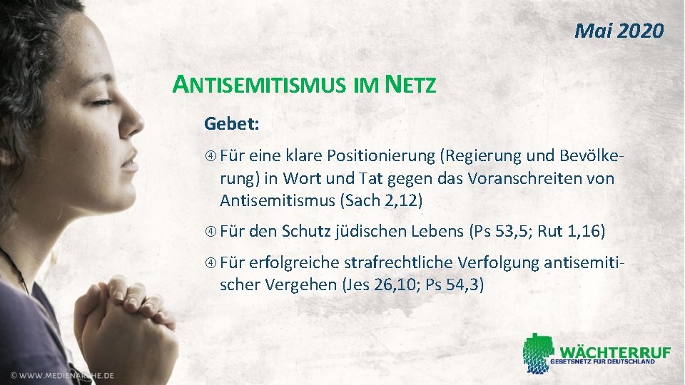 Mai 2020 ANTISEMITISMUS IM NETZ Gebet: Für eine klare Positionierung (Regierung und Bevölke- rung)