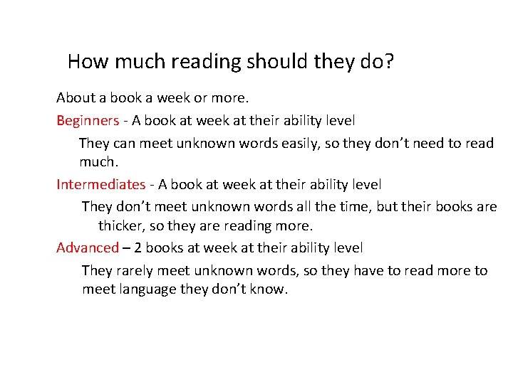 How much reading should they do? About a book a week or more. Beginners