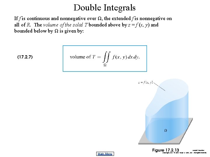 Double Integrals If f is continuous and nonnegative over Ω, the extended f is