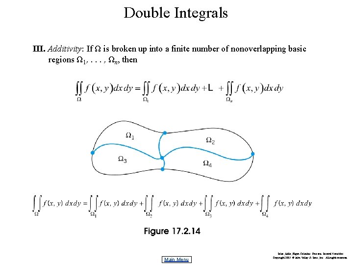Double Integrals III. Additivity: If Ω is broken up into a finite number of