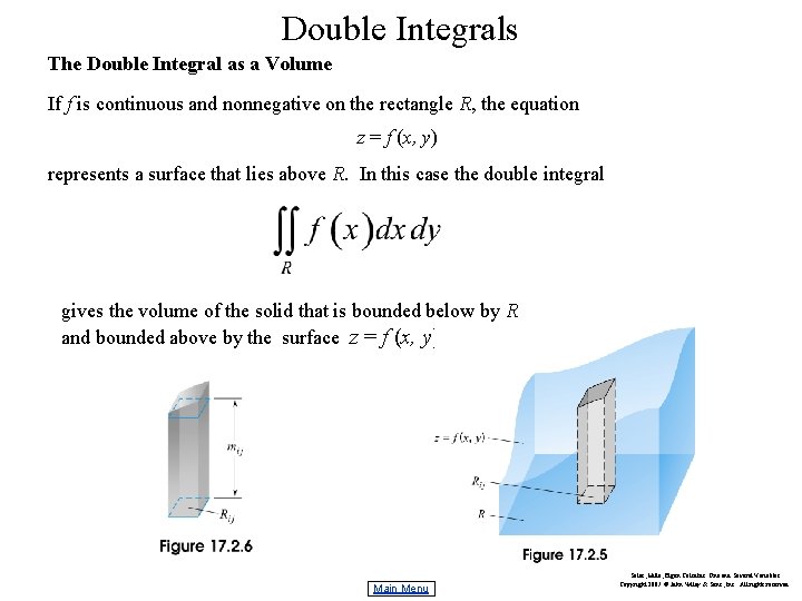 Double Integrals The Double Integral as a Volume If f is continuous and nonnegative