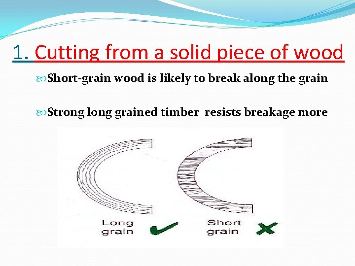 1. Cutting from a solid piece of wood Short-grain wood is likely to break