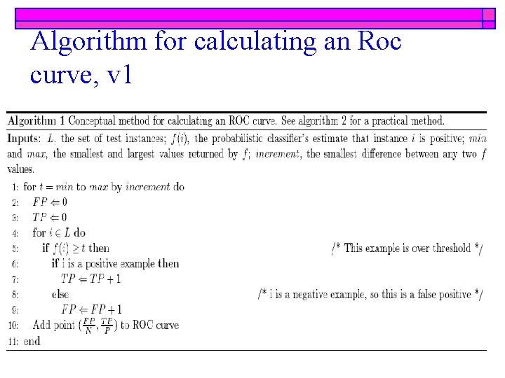 Algorithm for calculating an Roc curve, v 1 