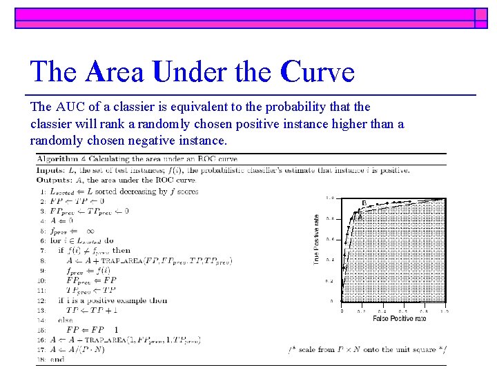 The Area Under the Curve The AUC of a classier is equivalent to the