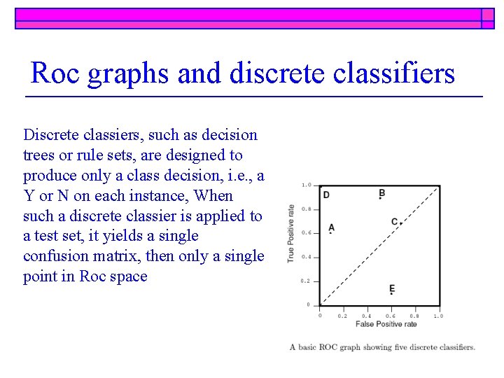 Roc graphs and discrete classifiers Discrete classiers, such as decision trees or rule sets,