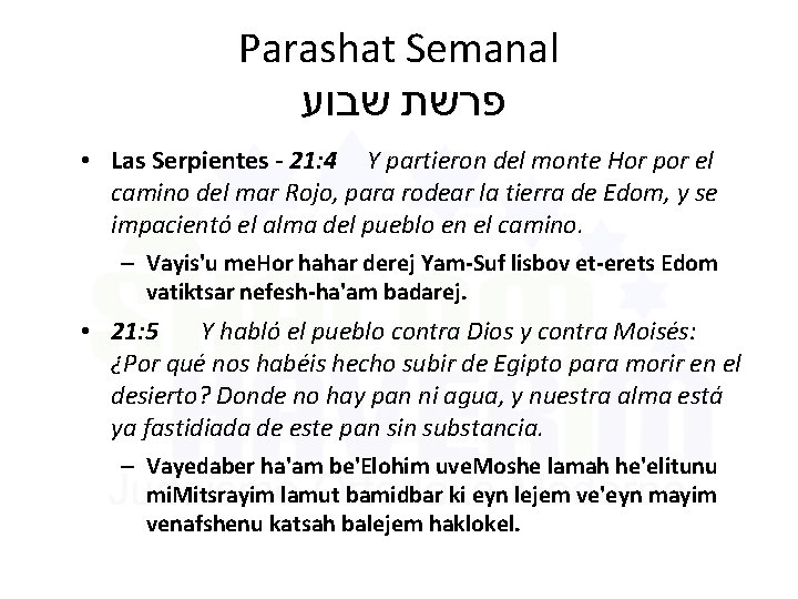 Parashat Semanal פרשת שבוע • Las Serpientes - 21: 4 Y partieron del monte