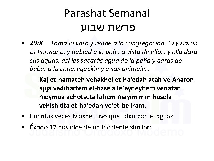 Parashat Semanal פרשת שבוע • 20: 8 Toma la vara y reúne a la