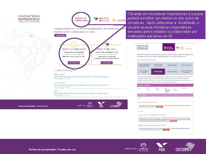 Clicando em Iniciativas Inspiradoras o usuário poderá escolher um dentre os oito eixos de