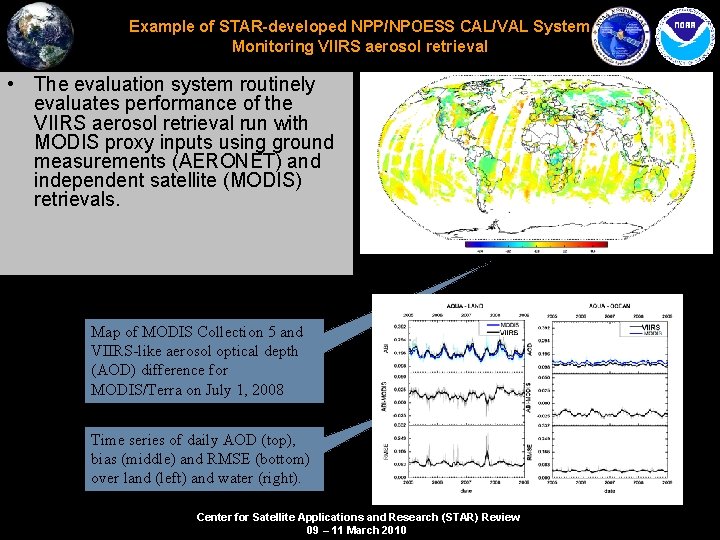 Example of STAR-developed NPP/NPOESS CAL/VAL System Monitoring VIIRS aerosol retrieval • The evaluation system