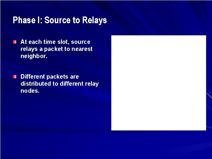 Phase I: Source to Relays At each time slot, source relays a packet to