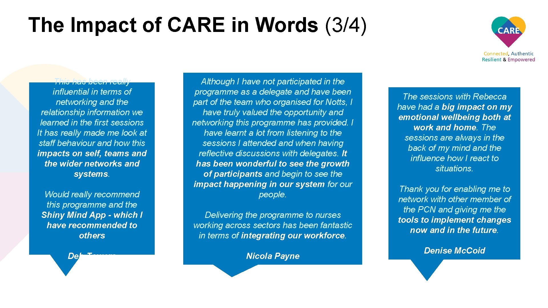 The Impact of CARE in Words (3/4) This has been really influential in terms