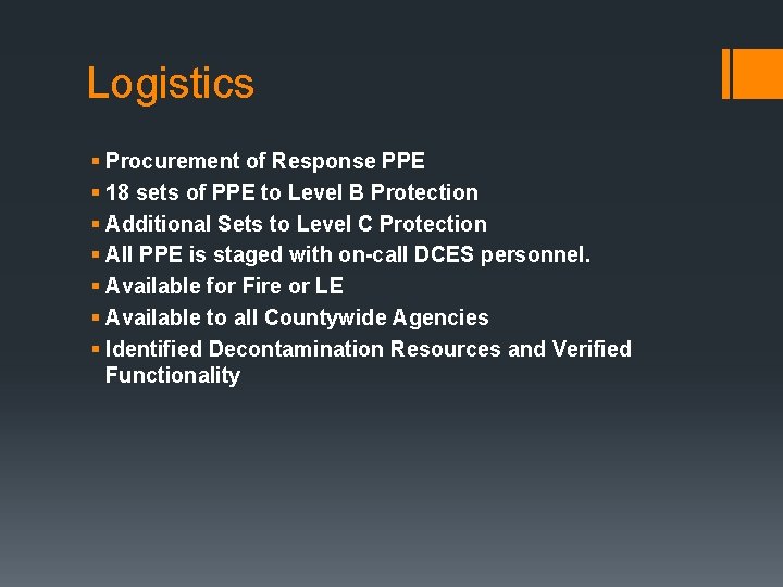 Logistics § Procurement of Response PPE § 18 sets of PPE to Level B