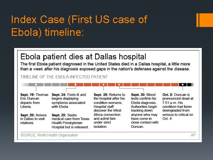 Index Case (First US case of Ebola) timeline: 