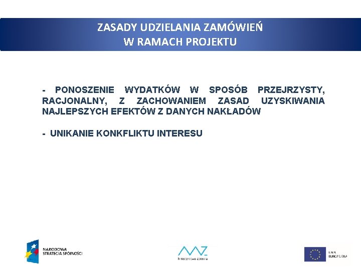 ZASADY UDZIELANIA ZAMÓWIEŃ W RAMACH PROJEKTU - PONOSZENIE WYDATKÓW W SPOSÓB PRZEJRZYSTY, RACJONALNY, Z