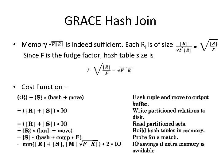 GRACE Hash Join • Memory is indeed sufficient. Each Ri is of size Since