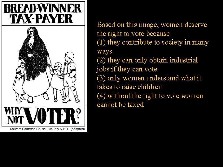 Based on this image, women deserve the right to vote because (1) they contribute