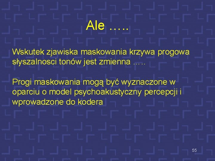 Ale …. . Wskutek zjawiska maskowania krzywa progowa słyszalnosci tonów jest zmienna …. .