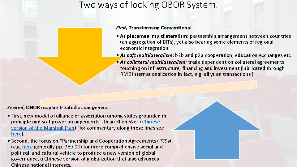 Two ways of looking OBOR System. First, Transforming Conventional • As piecemeal multilateralism: partnership
