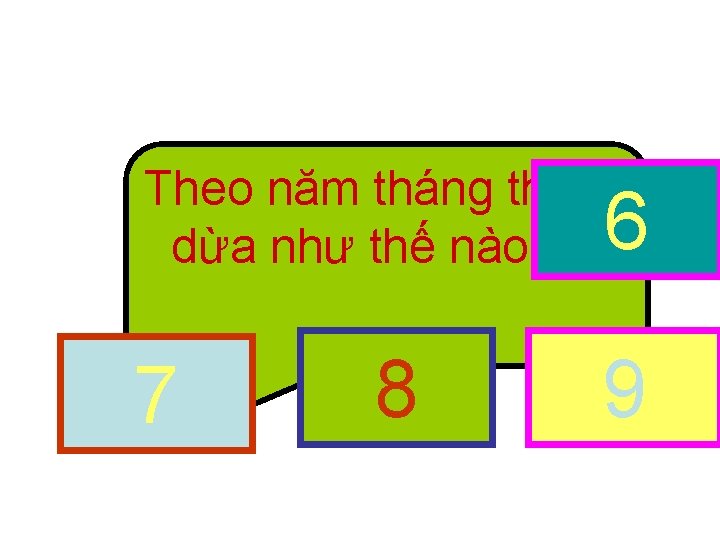 Theo năm tháng thân dừa như thế nào ? 7 8 6 9 