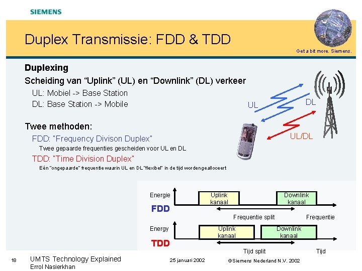 Duplex Transmissie: FDD & TDD Get a bit more. Siemens. Duplexing Scheiding van “Uplink”