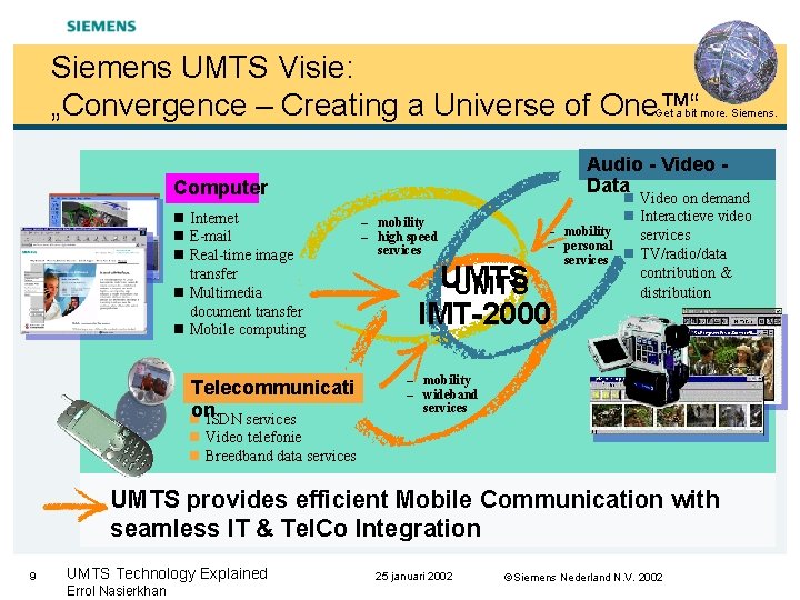 Siemens UMTS Visie: „Convergence – Creating a Universe of One™“ Get a bit more.