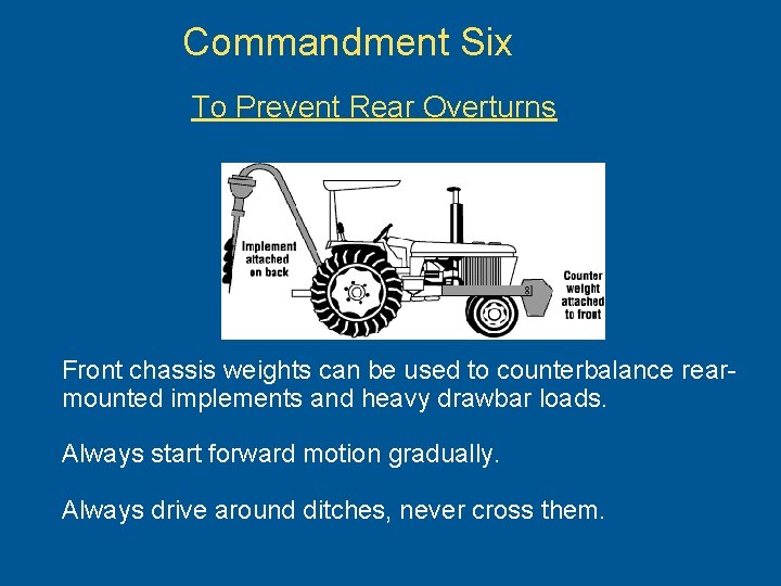 Commandment Six To Prevent Rear Overturns Front chassis weights can be used to counterbalance