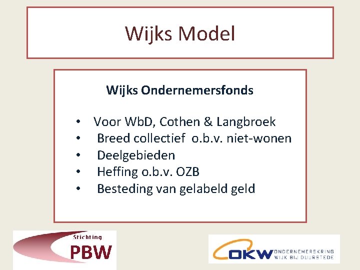 Wijks Model Wijks Ondernemersfonds • Voor Wb. D, Cothen & Langbroek • Breed collectief