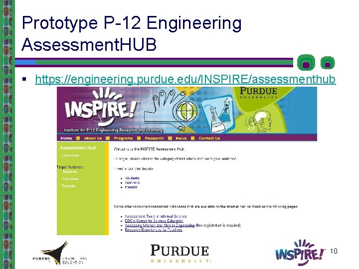 Prototype P-12 Engineering Assessment. HUB § https: //engineering. purdue. edu/INSPIRE/assessmenthub 10 