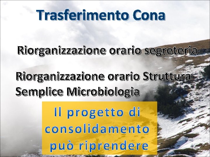 Trasferimento Cona Riorganizzazione orario segreteria Riorganizzazione orario Struttura Semplice Microbiologia 