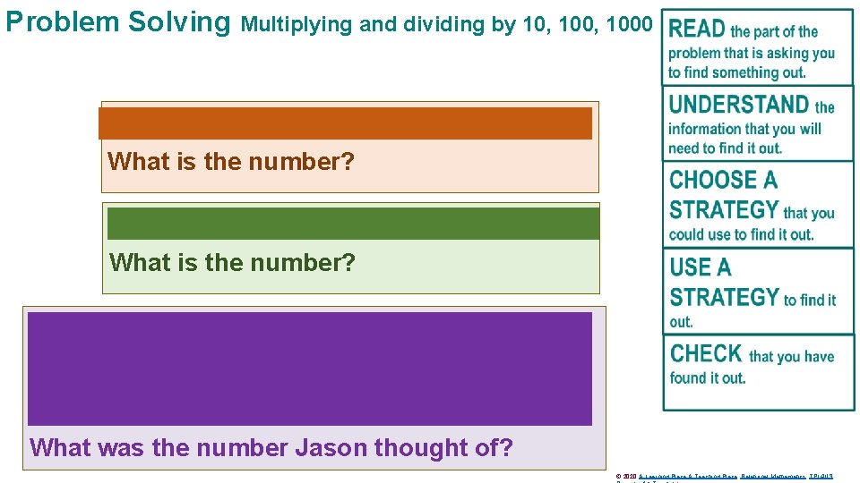 Problem Solving Multiplying and dividing by 10, 1000 A number multiplied by 100 equals