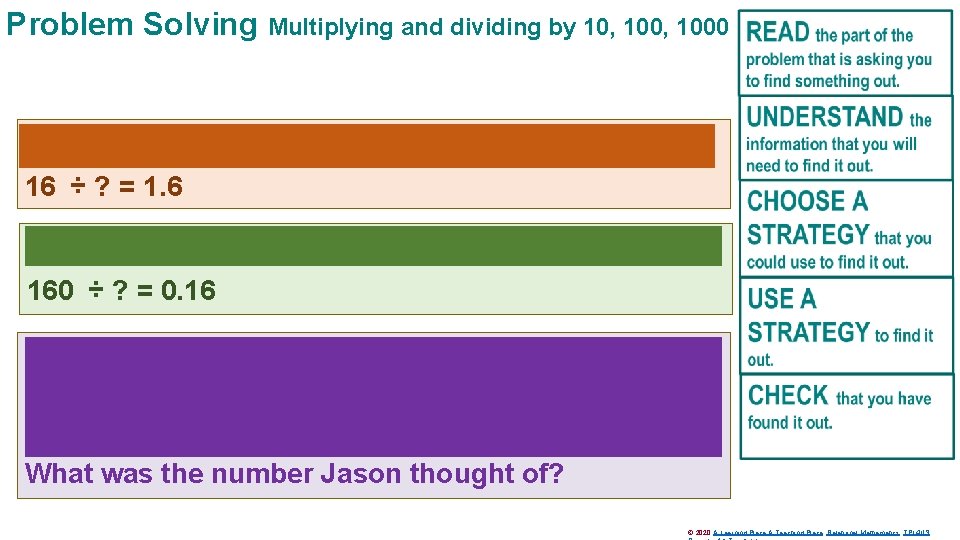 Problem Solving Multiplying and dividing by 10, 1000 What number makes this number sentence