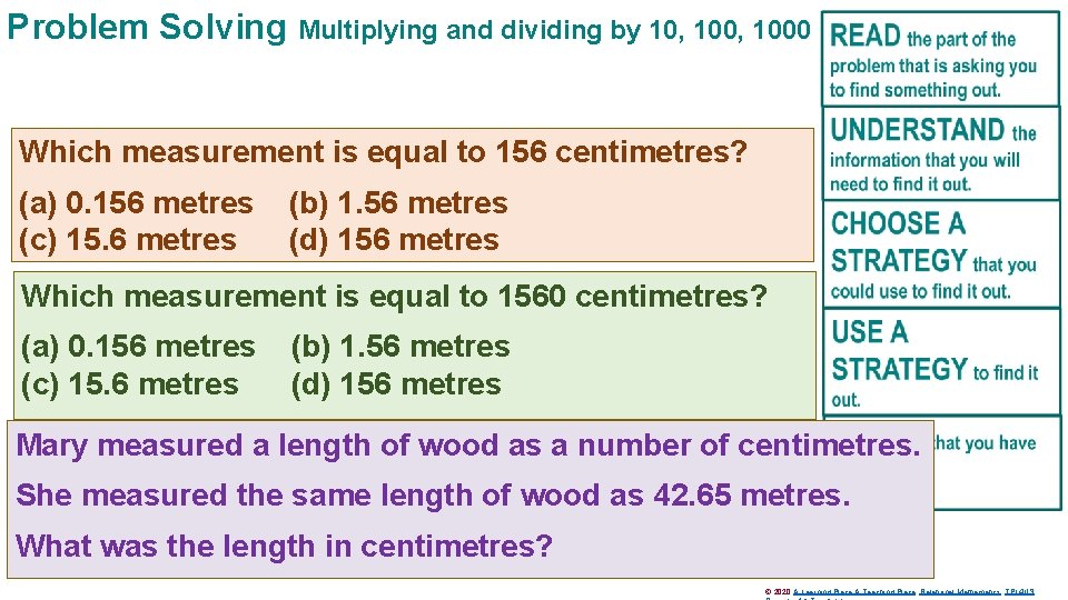 Problem Solving Multiplying and dividing by 10, 1000 Which measurement is equal to 156
