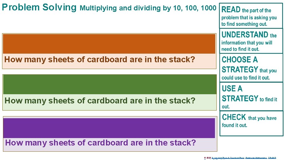 Problem Solving Multiplying and dividing by 10, 1000 A stack of cardboard sheets is