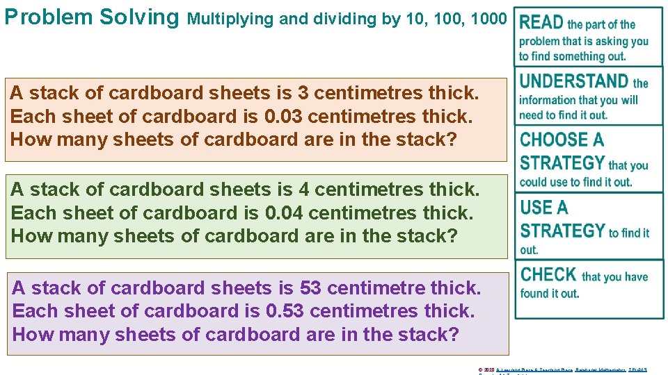 Problem Solving Multiplying and dividing by 10, 1000 A stack of cardboard sheets is