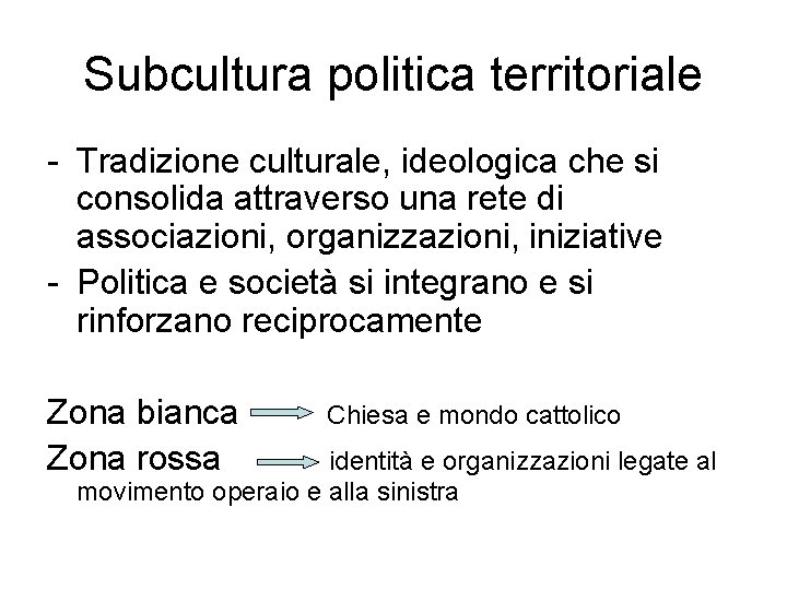 Subcultura politica territoriale - Tradizione culturale, ideologica che si consolida attraverso una rete di