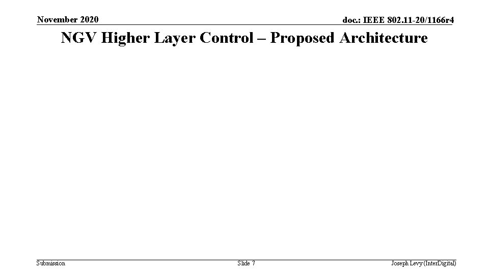 November 2020 doc. : IEEE 802. 11 -20/1166 r 4 NGV Higher Layer Control