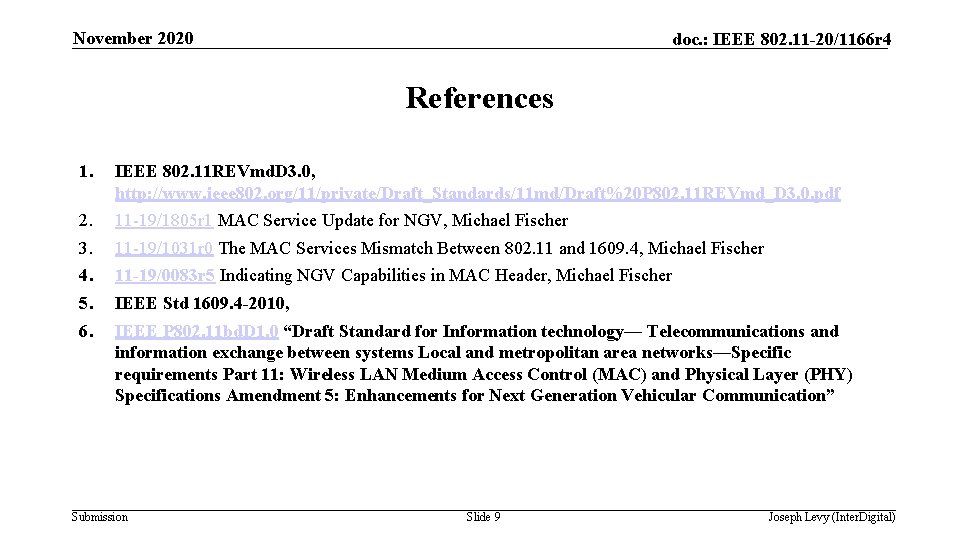 November 2020 doc. : IEEE 802. 11 -20/1166 r 4 References 1. IEEE 802.