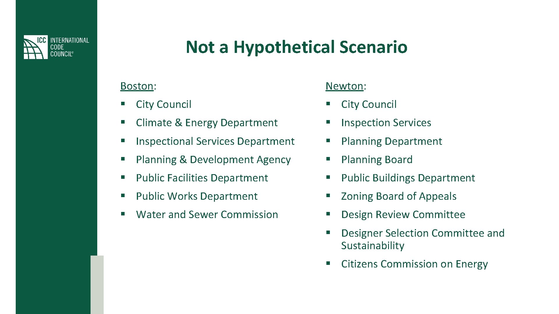 Not a Hypothetical Scenario Boston: Newton: § City Council § Climate & Energy Department