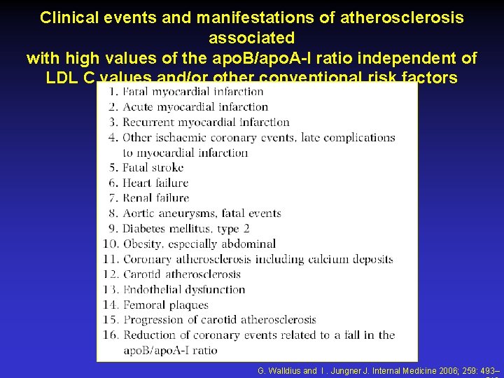 Clinical events and manifestations of atherosclerosis associated with high values of the apo. B/apo. Clinical events and manifestations of atherosclerosis associated with high values of the apo. B/apo.