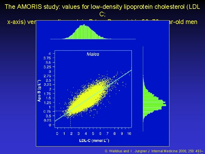 The AMORIS study: values for low-density lipoprotein cholesterol (LDL C; x-axis) versus apolipoprotein B The AMORIS study: values for low-density lipoprotein cholesterol (LDL C; x-axis) versus apolipoprotein B