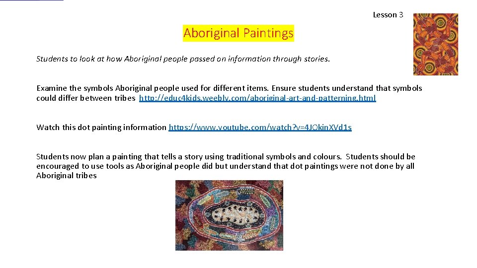 Lesson 3 Aboriginal Paintings Students to look at how Aboriginal people passed on information