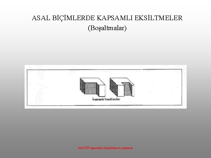 ASAL BİÇİMLERDE KAPSAMLI EKSİLTMELER (Boşaltmalar) mim 384 mimarlıkta biçimbilimsel çalışmalar 