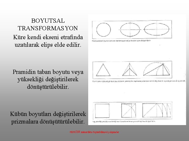 BOYUTSAL TRANSFORMASYON Küre kendi ekseni etrafında uzatılarak elips elde edilir. Pramidin taban boyutu veya